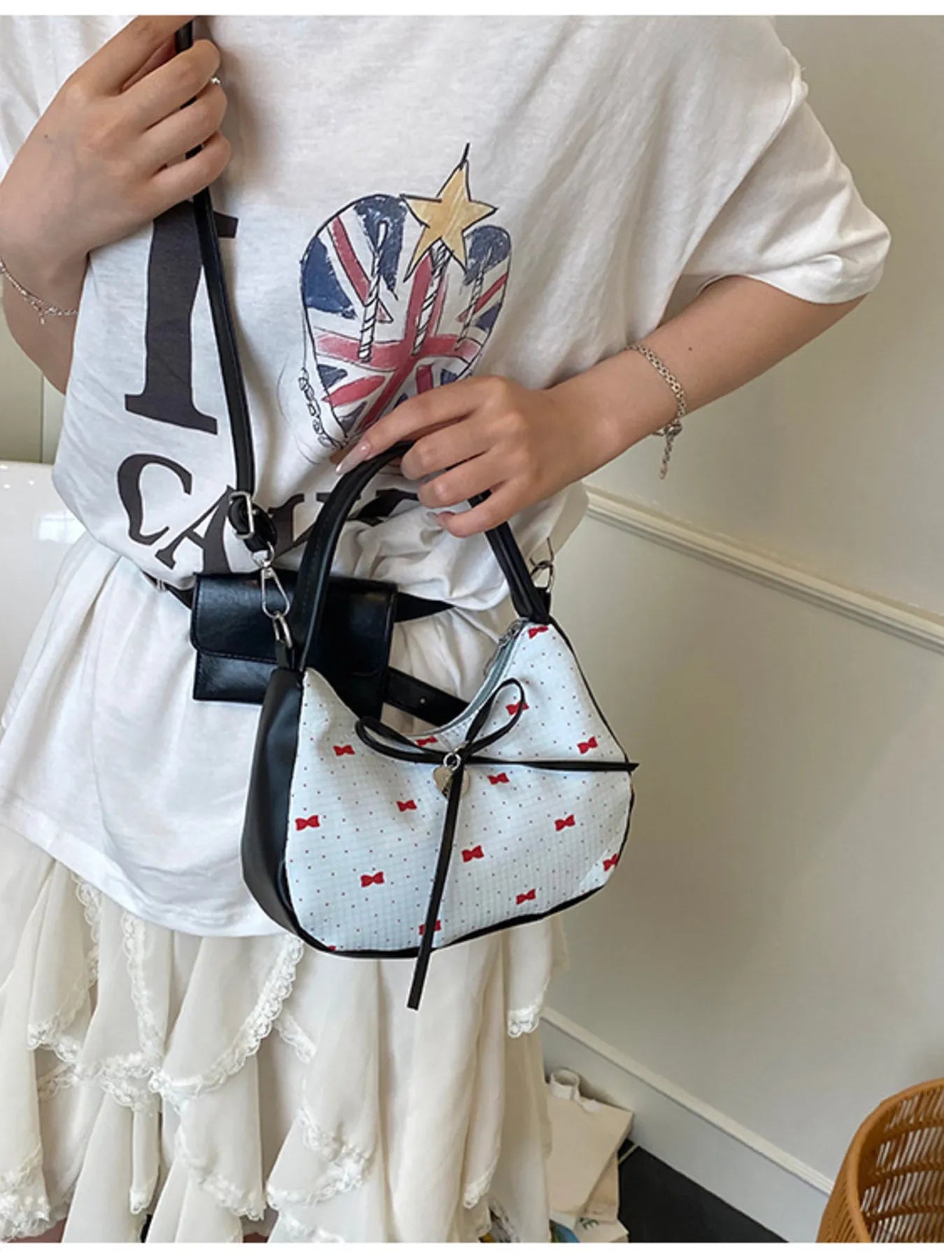 Printed Bow Shoulder Bag