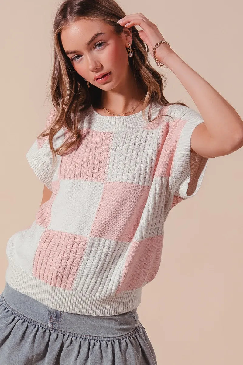 SO ME Check Plaid Casual Sweater Top