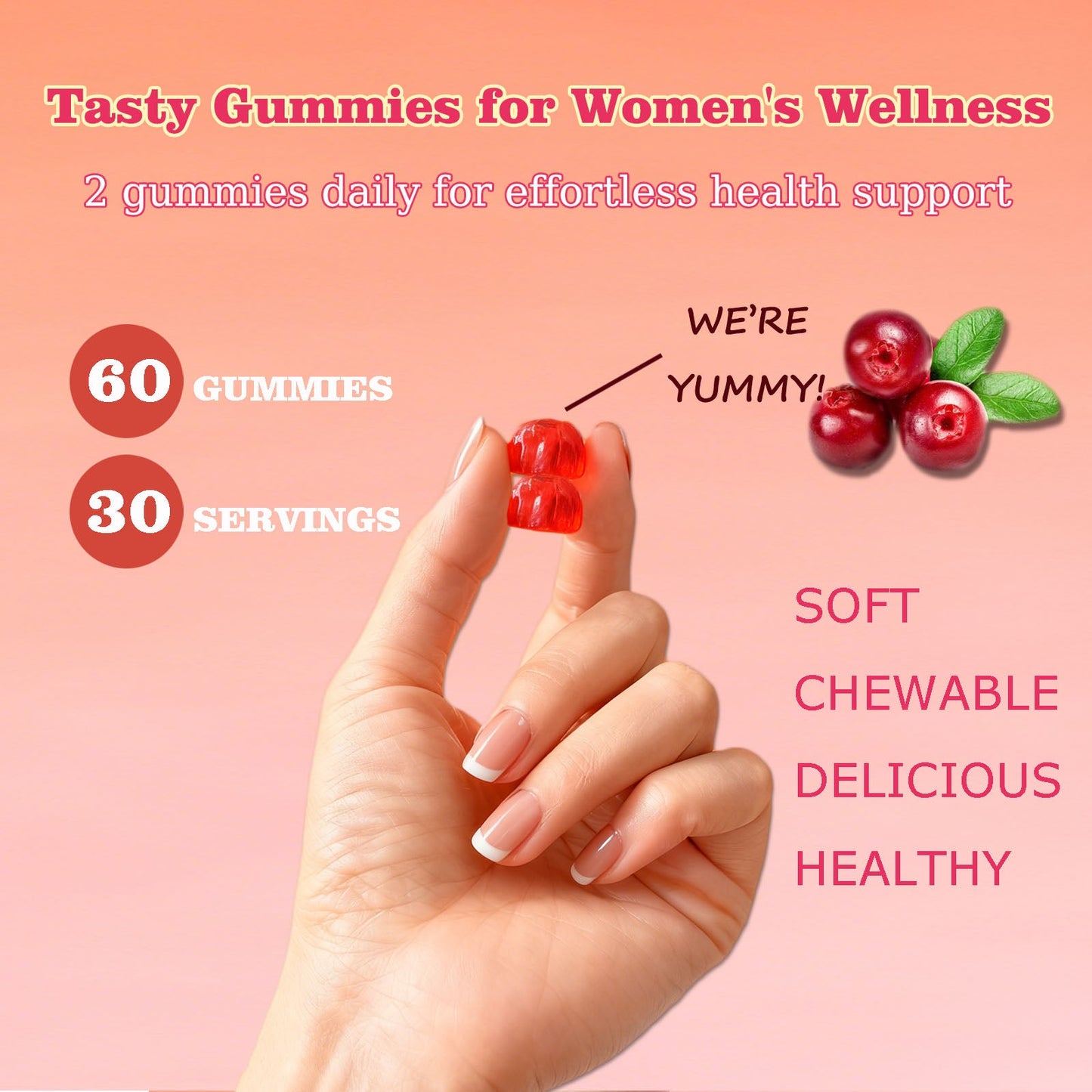 Cranberry Probiotic Gummies for Women pH Balance Body Odor Support Women’s Health Vegan 60 Gummies