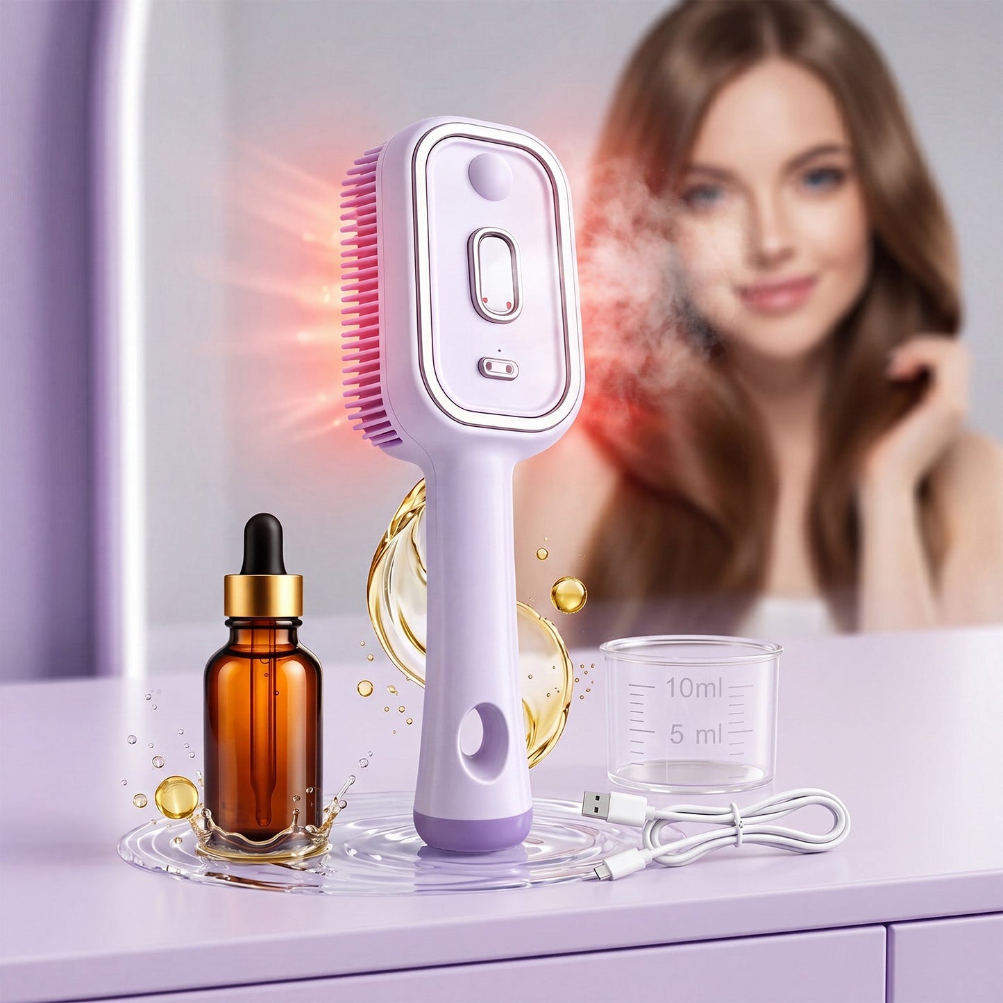 Electric Mist Nourishing Massage Brush Set Red Light, Essence, Measuring Cup
