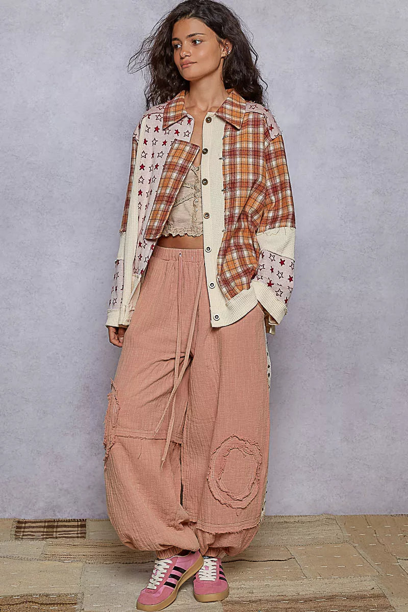 POL Plaid Contrast Button Down Shacket