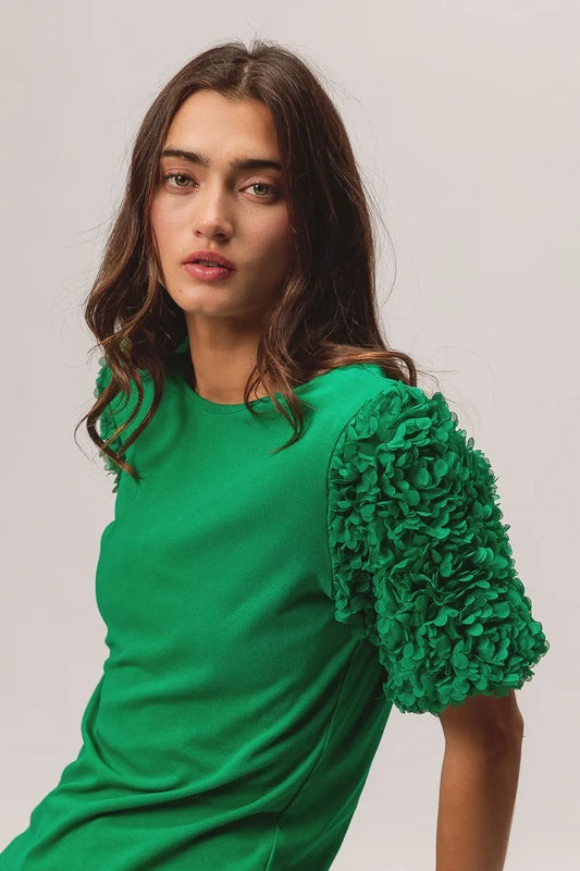 BiBi Short Mesh Flower Sleeve Knit Top