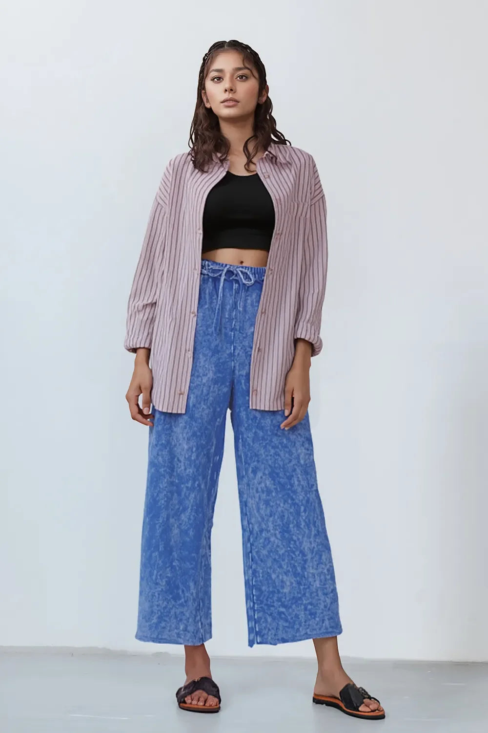 Zenana Washed French Terry Palazzo with Pockets