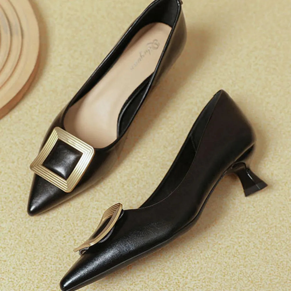 Point Toe Flare Heel Pumps