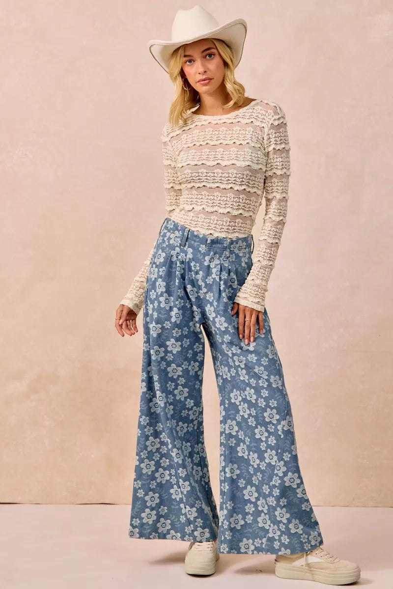 BiBi Ruffles Detail Flower Lace Top