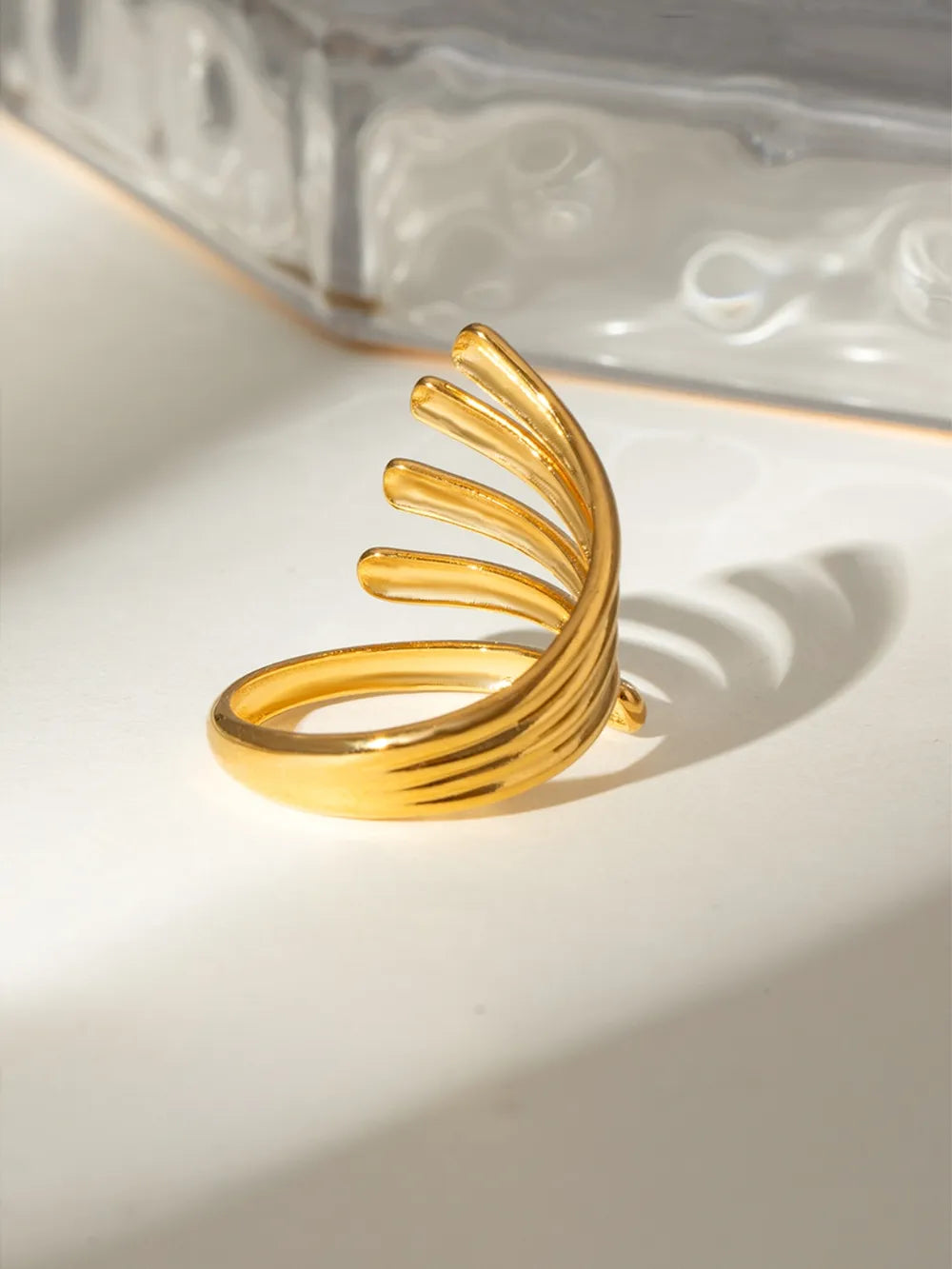 18K Gold-Plated Stainless Steel Irregular Lines Open Ring