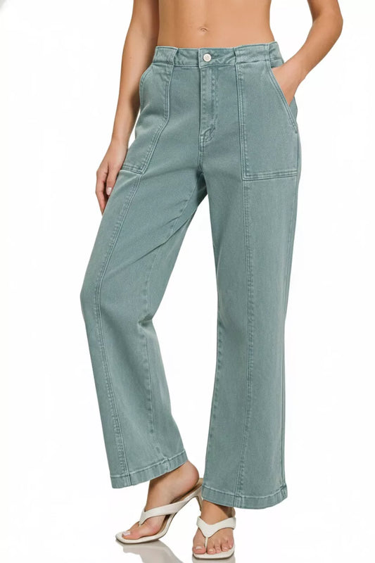 Zenana Straight Leg Utility Pocket Jeans