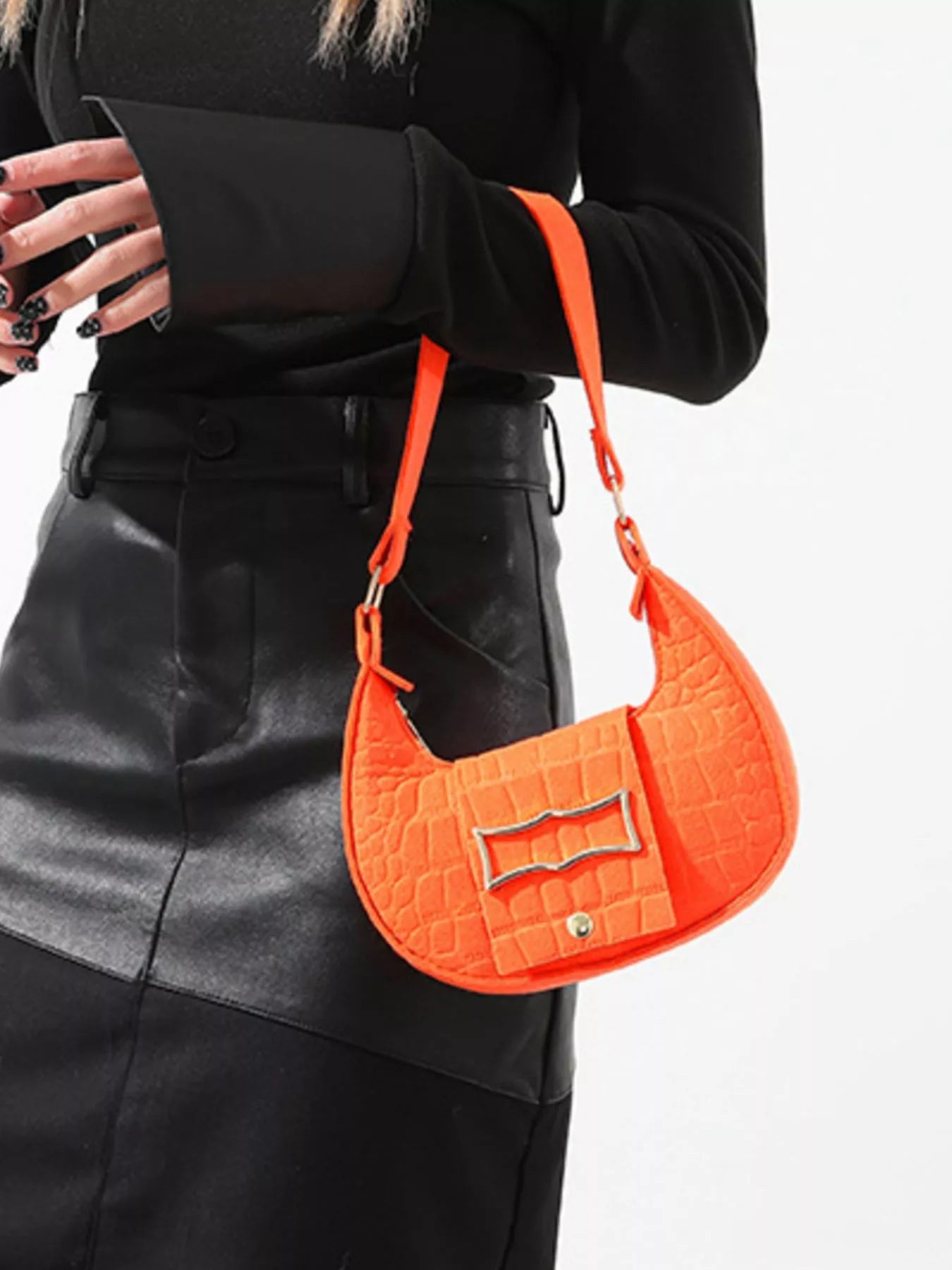 Crocodile Embossed Flap Shoulder Bag