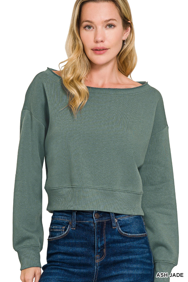 Zenana Fleece Boat-neck Sweatshirt