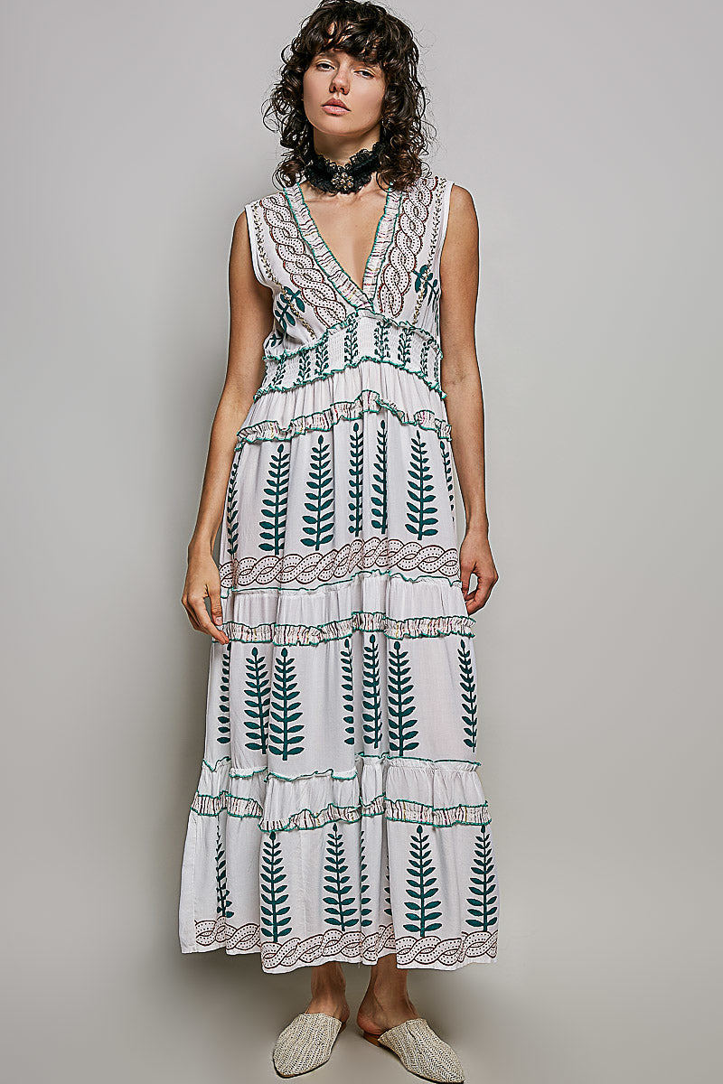 POL Floral Printed Sleeveless Tiered Dress with Smocked Waistband