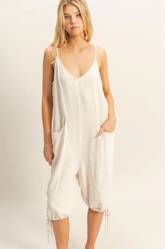 HYFVE V-Neck Pocket Detail Side Tie Hem Romper