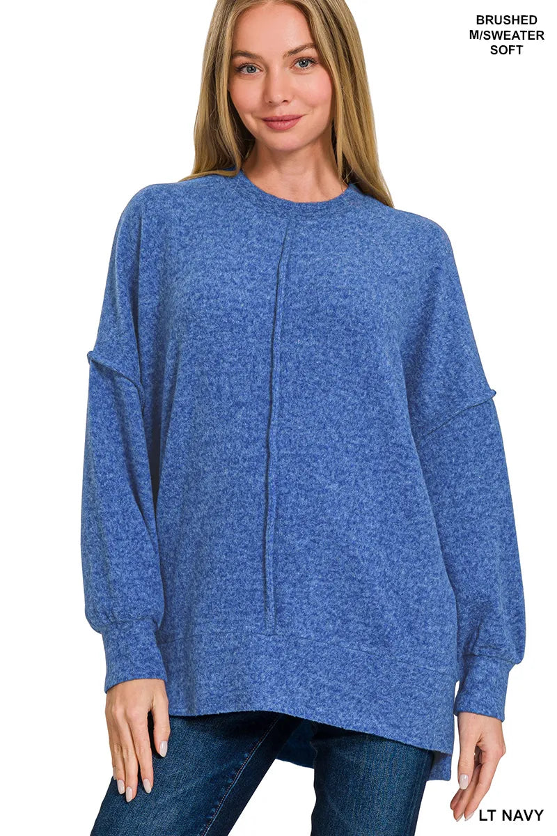 Zenana Brushed Melange Hacci Oversized Sweater