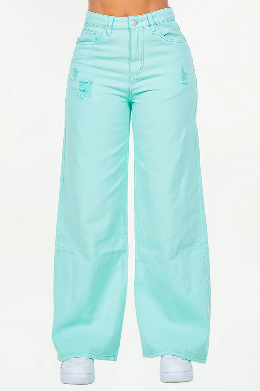 American Bazi High Waist Distressed Wide Leg Jeans