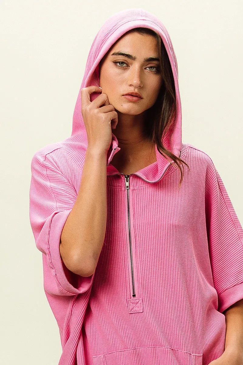 BiBi Vintage Washed Waffle Thermal Hoodie
