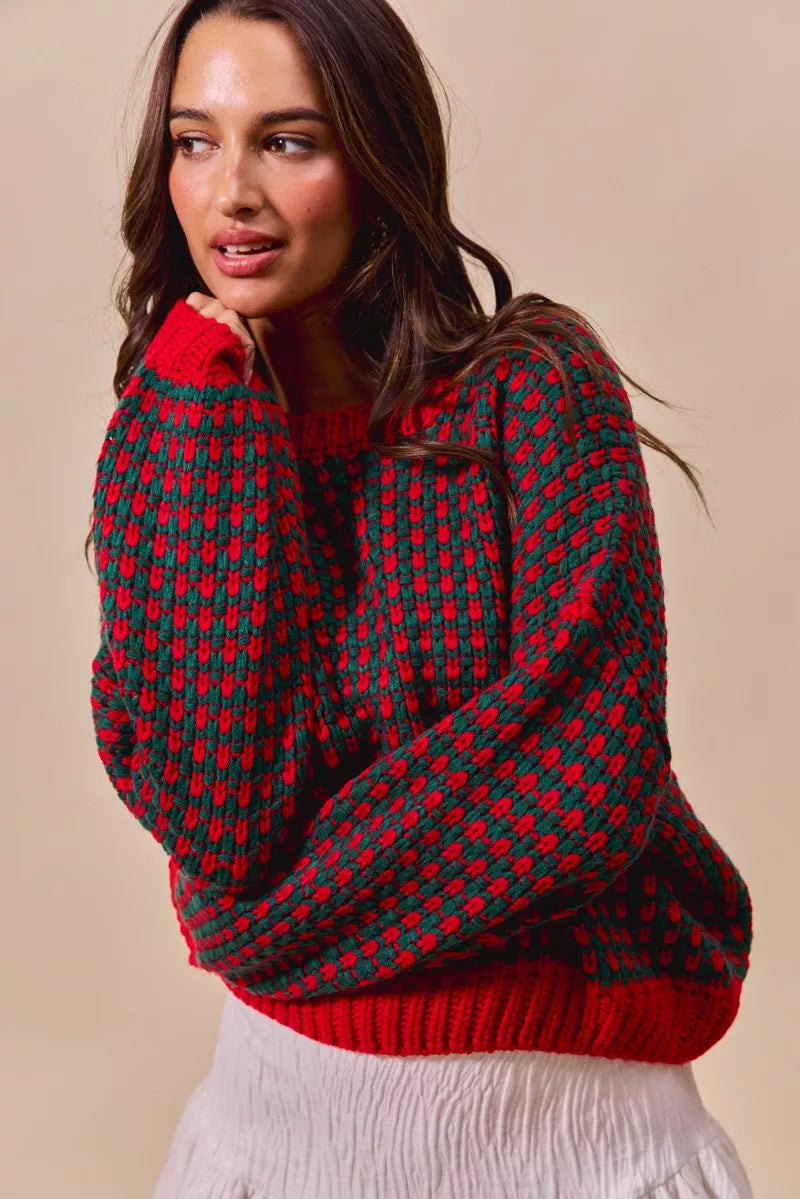SO ME Textured Two Tone Sweater