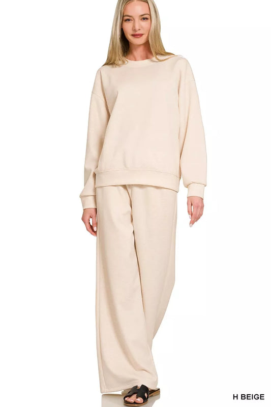 Zenana Scuba Crewneck Pullover and Pants Set