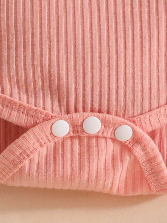 Children's Ruffled Ribbed Bodysuit and Skirt Set with Headband