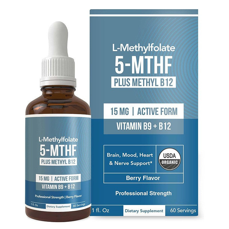5-MTHF L-Methylfolate Liquid Drops 15mg Active Folate With Methyl B12-1000mcg Supports Folate Levels Energy, 60ml