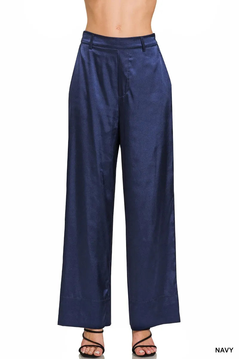 Zenana Wide-Leg Satin Pants