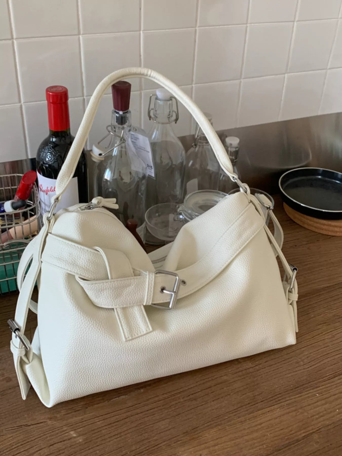 Decor Buckle Leather Shoulder Bag