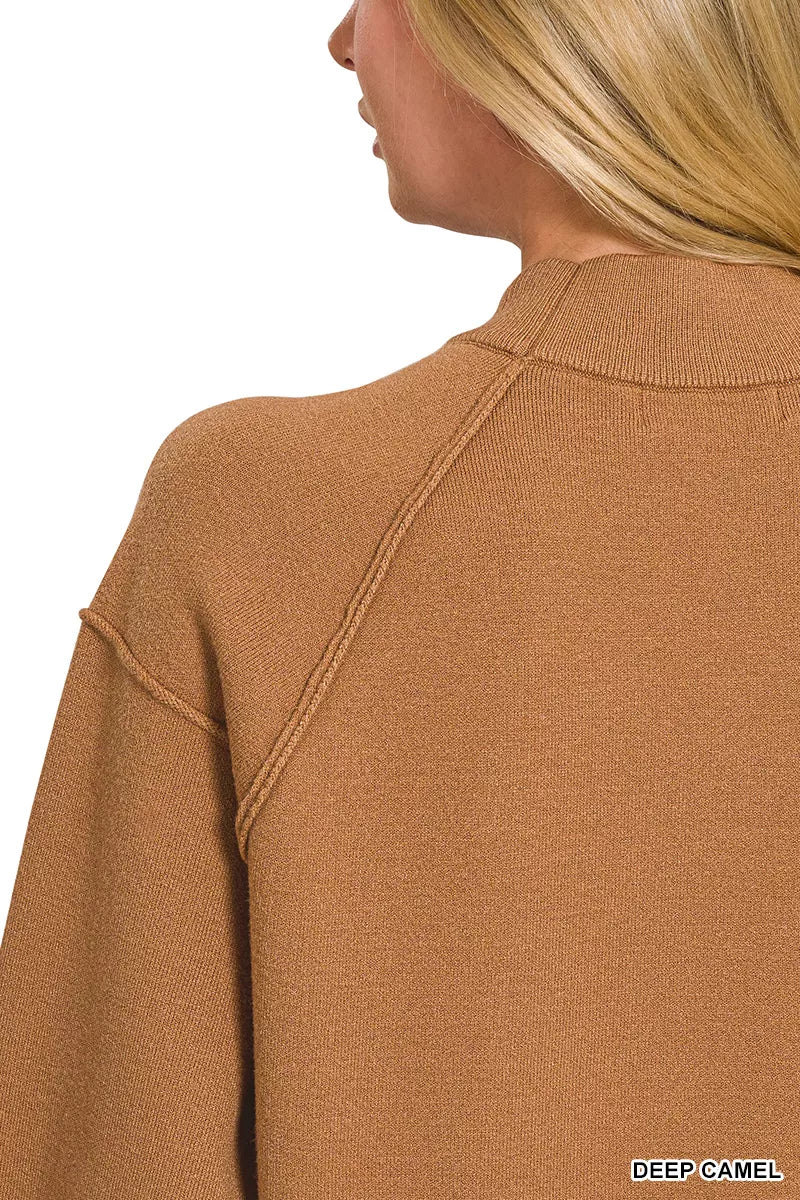 Zenana Viscose Mock Neck Exposed Seam Sweater