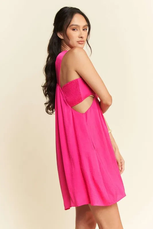 Davi & Dani Washed Satin Cutout Skirt Bandeau Mini Dress