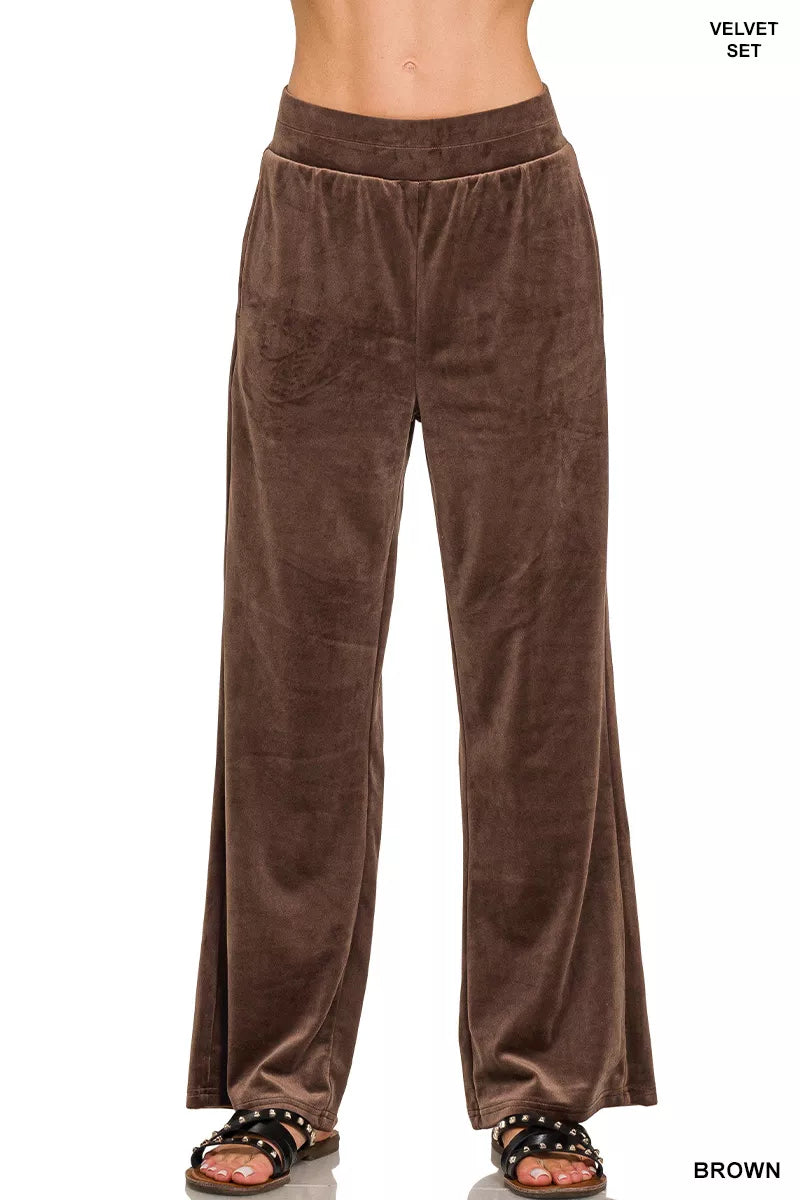 Zenana Velvet Zip Up Hoodie and Pants Set