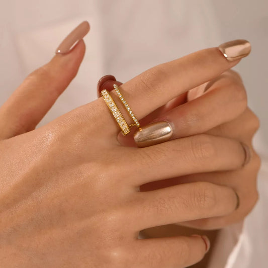 18K Gold-Plated Rhinestone Open Ring