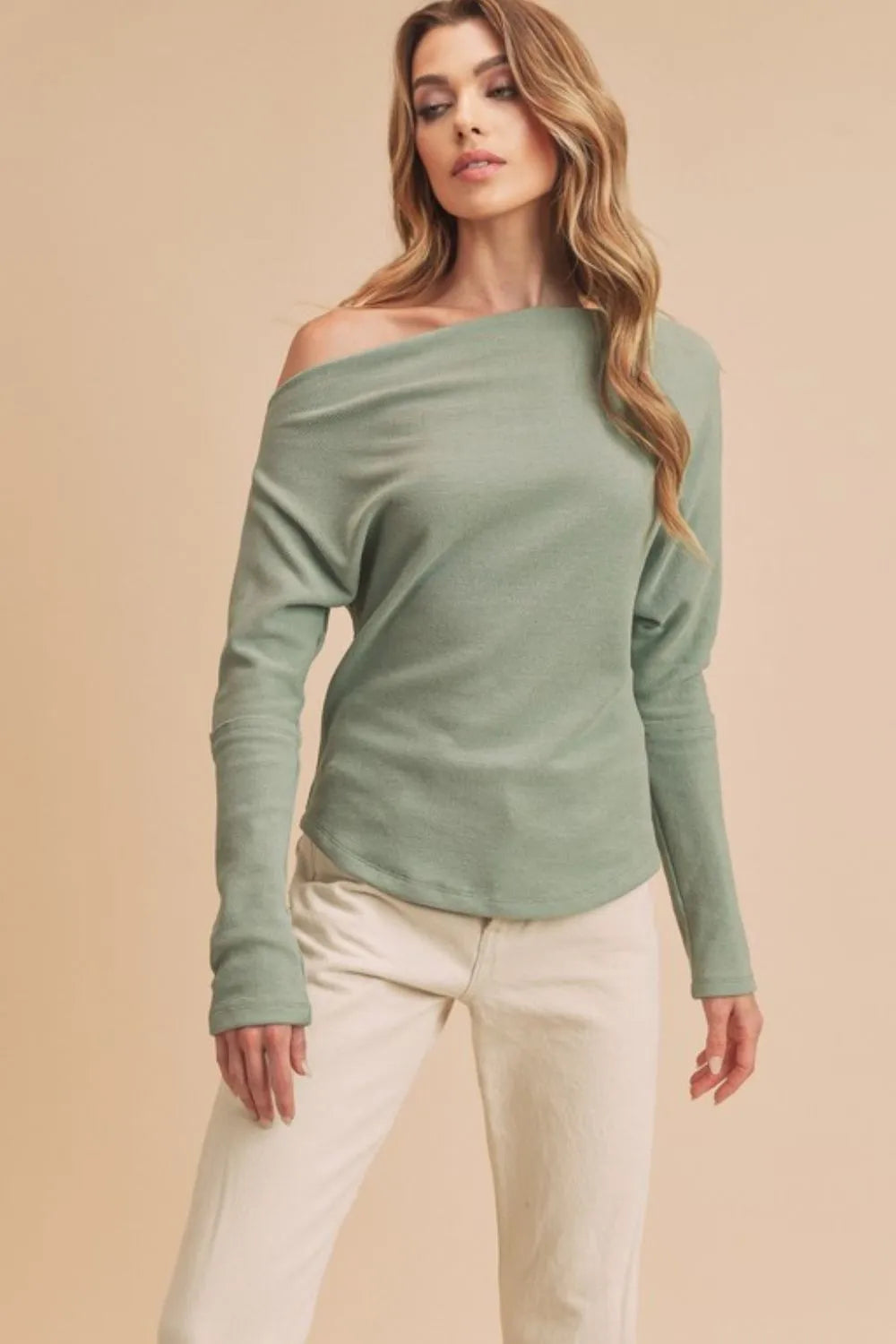 Aemi + Co One Shoulder Long Sleeve Knit Top