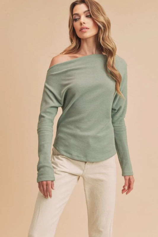 Aemi + Co One Shoulder Long Sleeve Knit Top