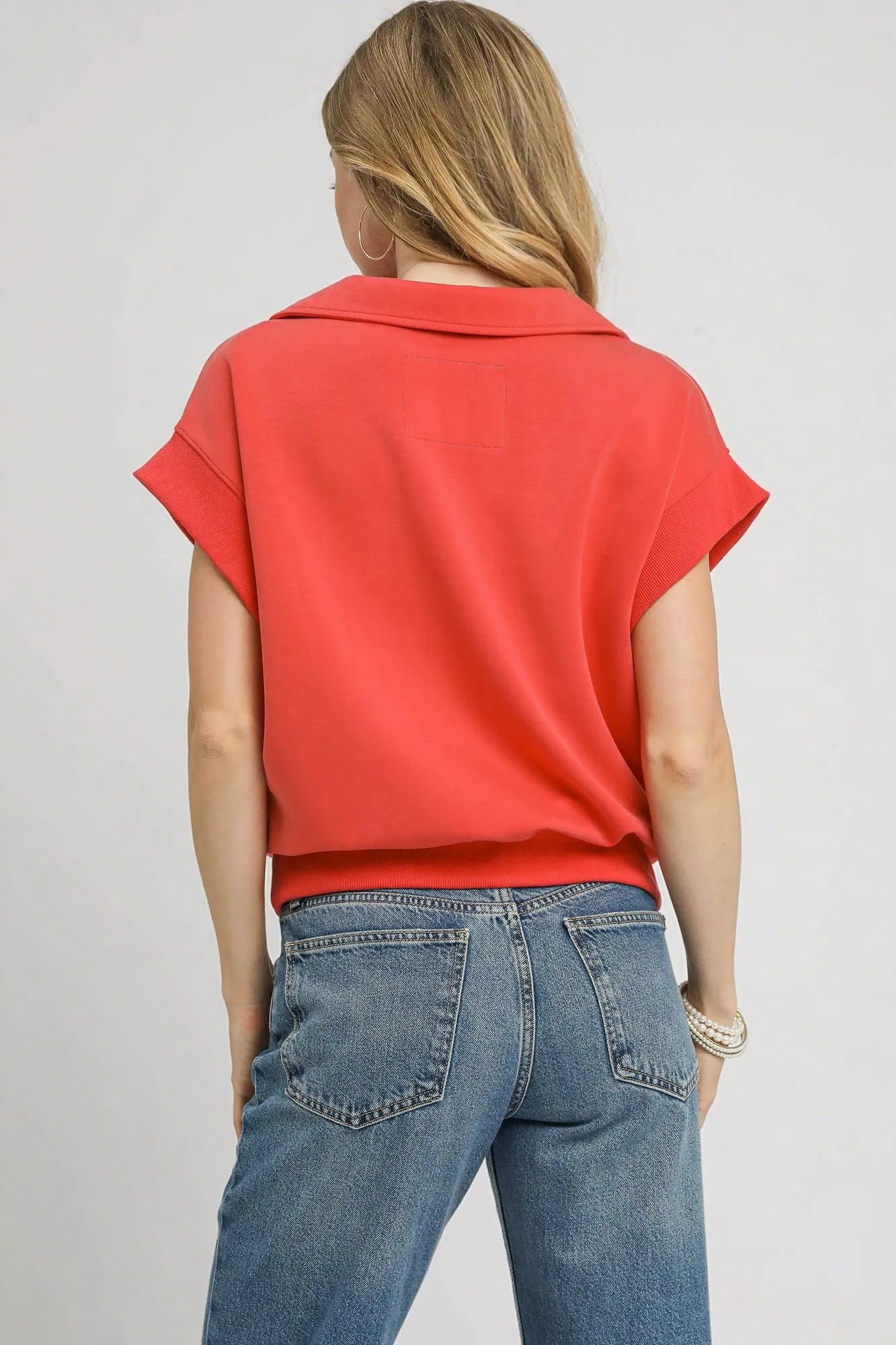 Umgee Luxe Knit Collared Short Sleeve Polo Sweatshirt