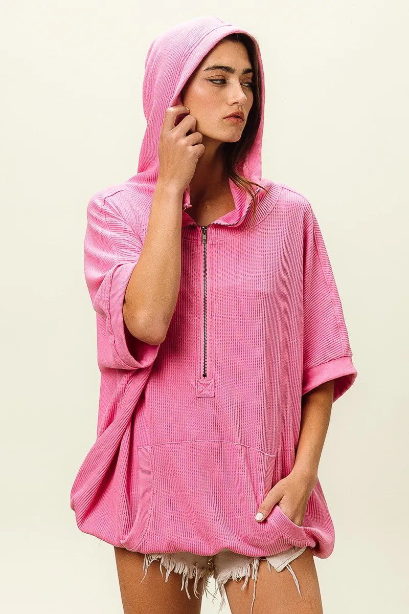 BiBi Vintage Washed Waffle Thermal Hoodie