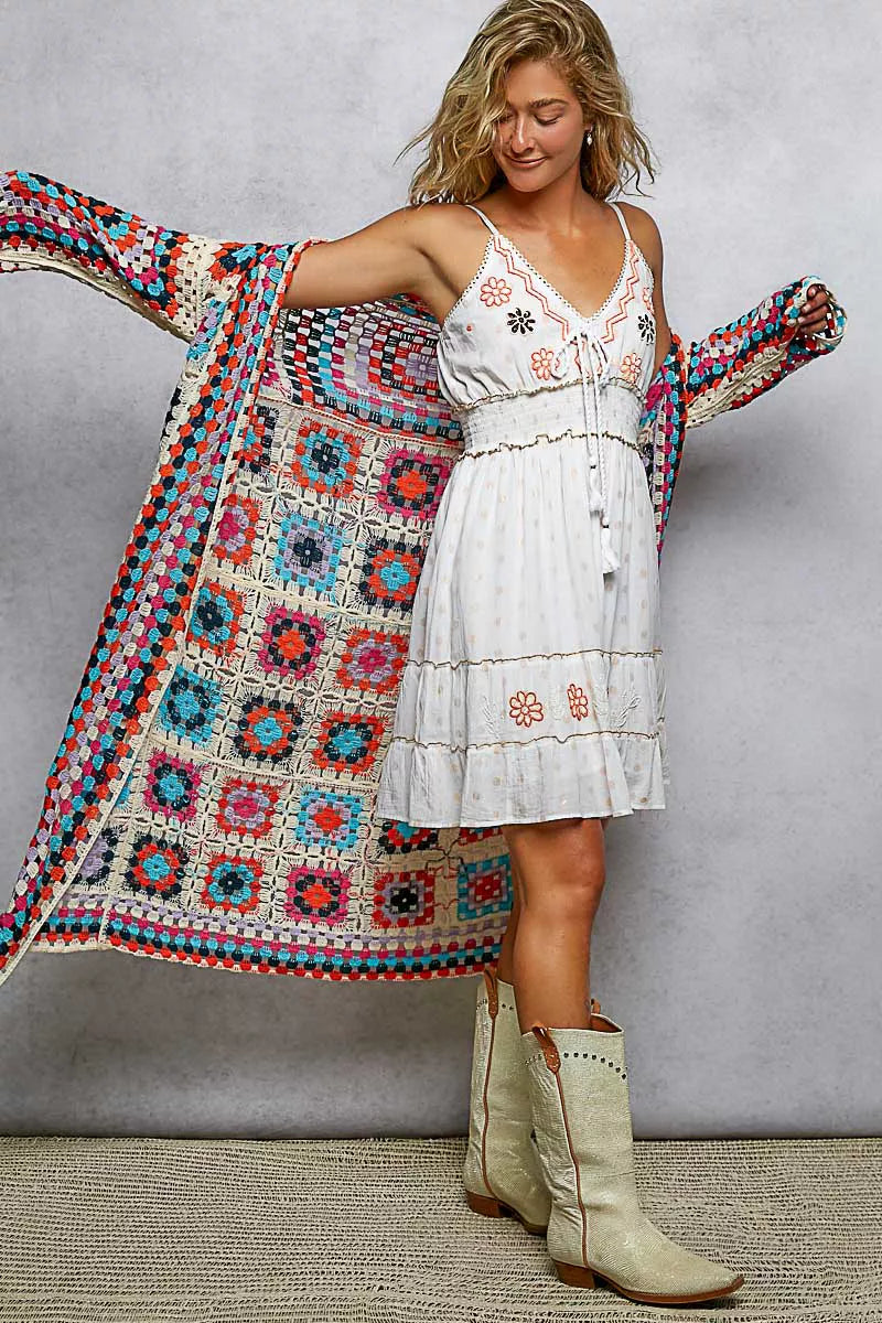 POL Open Front Crochet Cardigan with Weave Knit Patterns