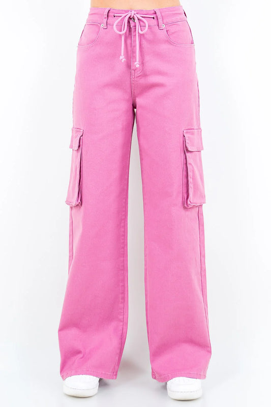 American Bazi Full Size Drawstring Wide Leg Cargo Pants Plus Size