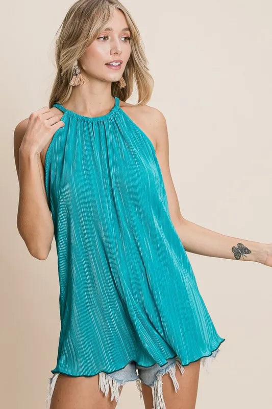 BiBi Pleating Knit Halter Neck Top