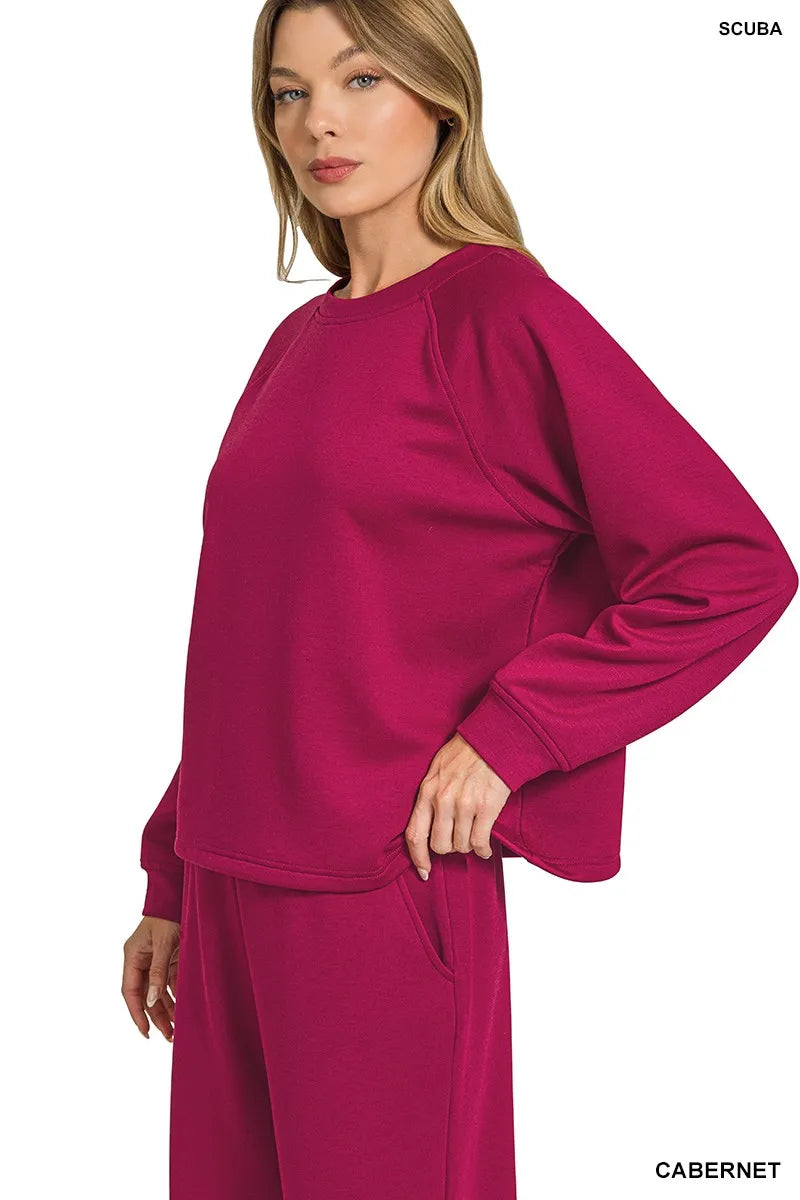 Zenana Scuba Crewneck Sweatshirt and Pants Set