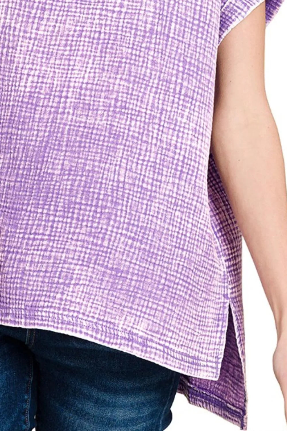 Zenana Woven Double Gauze Acid Washed Short Sleeve Top
