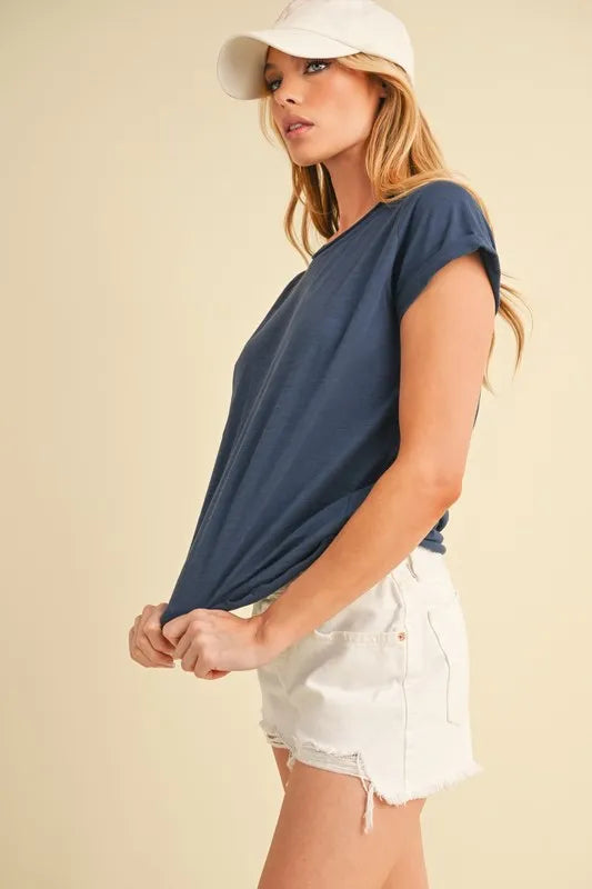 Aemi + Co Lettuce Edge Round Neck Short Sleeve T-Shirt
