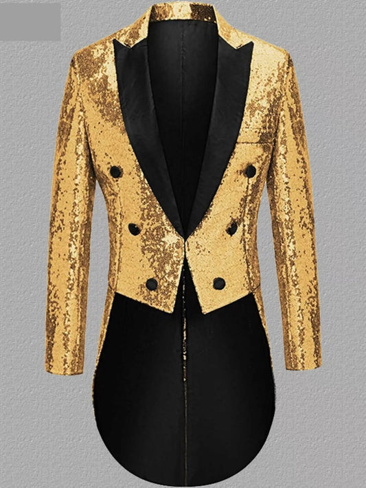 Men's Long Sleeve Sequin Tailcoat Blazer