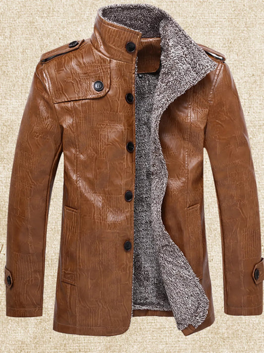 Men's Plus Size Button Up Fleece Lined Coat