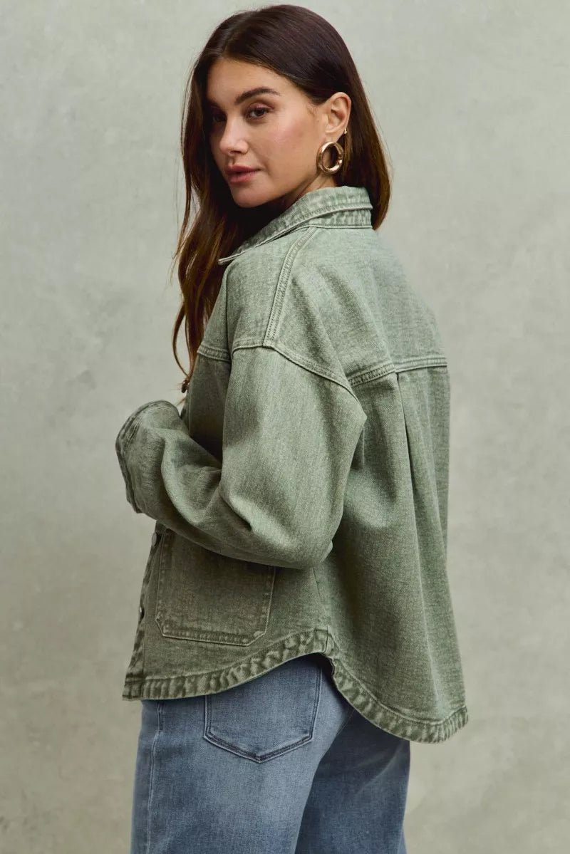 SO ME Vintage Washed Button Twill Shacket