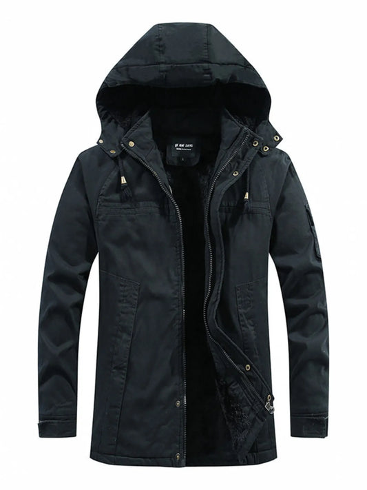 Men's Plus Size Drawstring Zip Up Hooded Jacket
