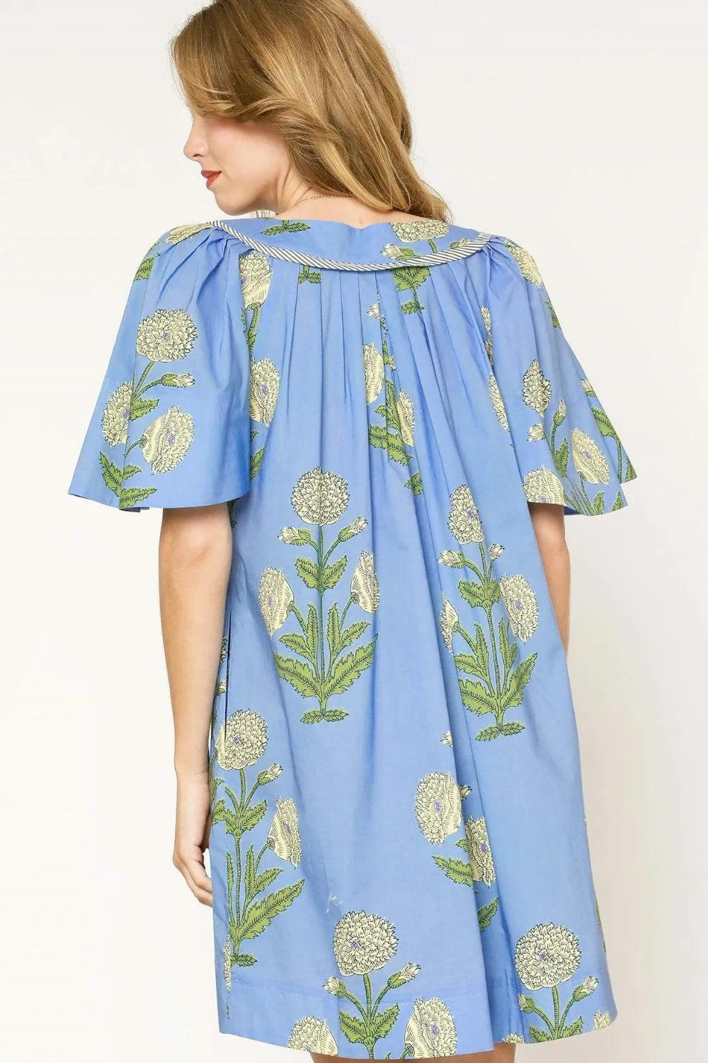 Umgee Tropical Print Bell Sleeve Mini Dress