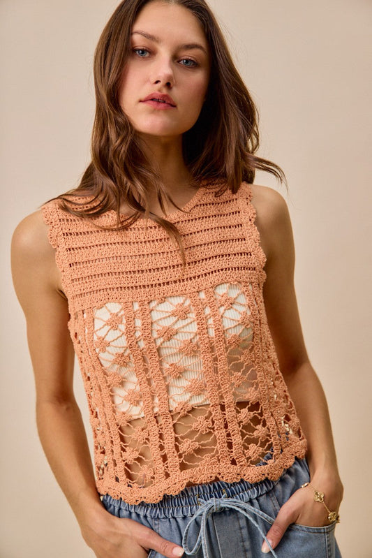 SO ME Crochet Knitted Lace Sweater Tank Top