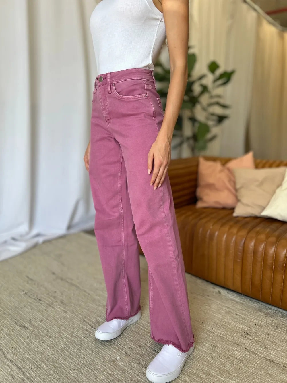 RFM Full Size High Rise Garment Dye Wide Leg  Jeans