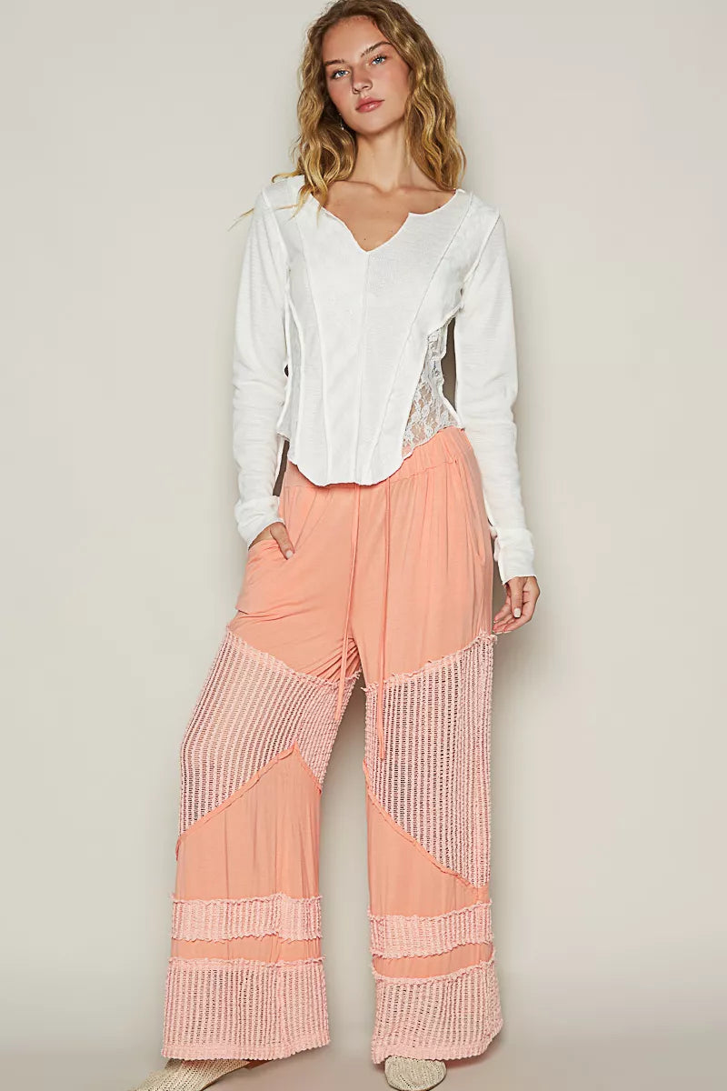POL Drawstring Elastic Waistband Wide-Leg Pants