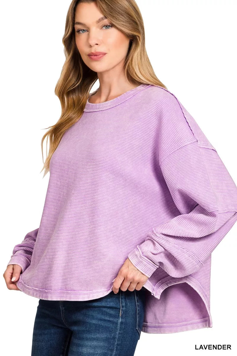 Zenana Acid Washed Exposed-Seam Sweatshirt