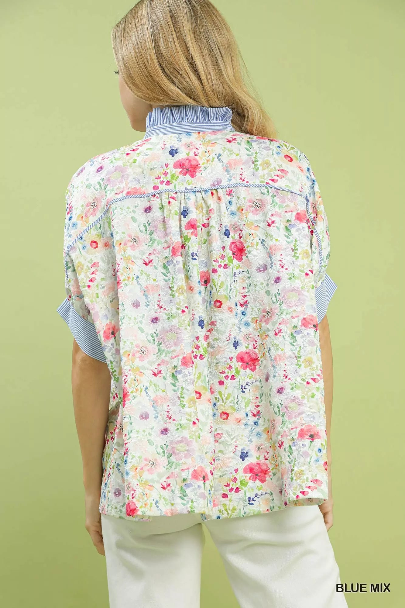 Umgee Jacquard Floral Print Button-Down Shirt