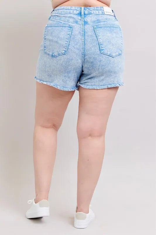 Judy Blue Plus Size Mid Rise Garment Dyed Denim Shorts
