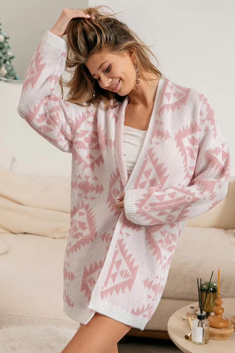 BiBi Aztec Pattern Open Front Cardigan